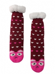 1pk red with cat face double layer slipper sock